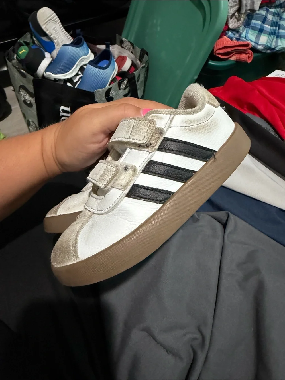 Adidas Kids White Black Gum Sole Velcro Sneakers